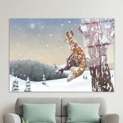 fox kids wall decor,abstract animals wall decoration,wall art,glass wall decor,wall decor,winter landscape wall decor,