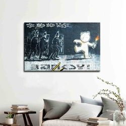 living room wall art, canvas art, wall decor, banksy coctail teddy bear, banksy poster, painting canvas poster, bear gra