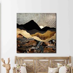 wall art canvas, 3d wall art, canvas, abstract mountain landscape, landscape printed, golden sunshine canvas, night land