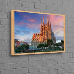 world heritage wall art, sagrada familia art, barcelona cityscape wall art, city landscape art canvas, barcelona landsca