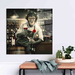 mural art, banksy wall decor, trendy glass wall art, barmen monkey, glass wall art modern, glass, modern wall decoration