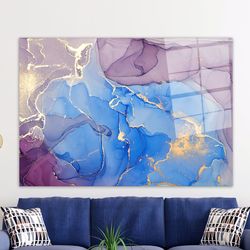 mural art,wall decor,gold marble tempered glass,glass art,purple and blue marble wall art,marble glass,modern glass deco