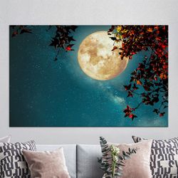 home decor wall art, wall art canvas, framed wall art, full moon canvas poster, moon over the tree, moon landscape 3d ca