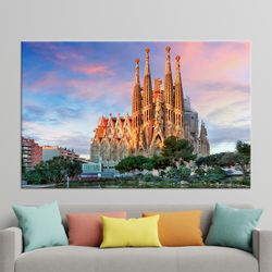 large canvas, canvas decor, large wall art, la sagrada familia canvas art, city landscape canvas, view wall decor, citys