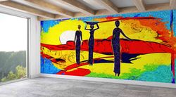 modern wall paper,custom wall paper,paper wall artafrican landscape wall painting,african people painting,abstract wall