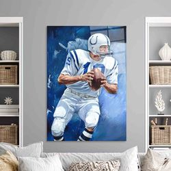 johnny unitas wall decor, american football players wall art, man cave wall decor, blue wall art, gift, tempered glass,