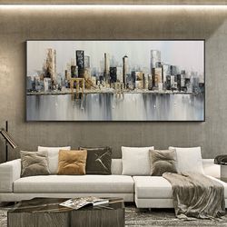 original brooklyn bridge canvas wall art, abstract new york cityscape oil painting on canvas, modern manhattan painting