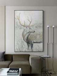 abstract deer oil painting on canvas, large original stag canvas wall art, handmade oil painting, modern animal painting