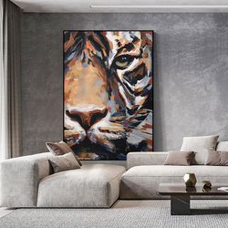 original tiger oil painting on canvas, large abstract tiger canvas wall art, modern impressionist animal artwork for liv