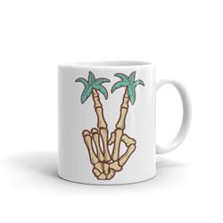 chill beach skeleton peace relax tired vacation holiday funny white glossy mug