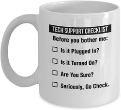 funny tech support checklist helpdesk hotline coffee & tea gift mug, gifts for men & women technical support engineer, c