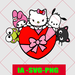 saint valentin hello-kitty et ses amis svg png pour cricut