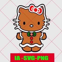 gingerbread cookie christmas hello-kitty svg png for cricut