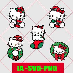 traditional christmas colors hello-kitty svg png (5) for cricut