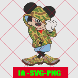 mickey in military style, fantasy parody embroidery design for direct download