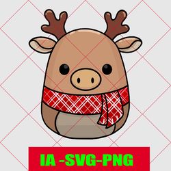 cute reindeer with a scarf squishmallow svg .digital download file
