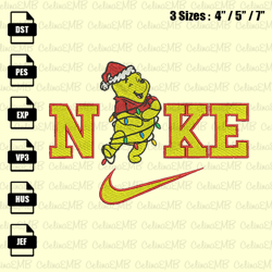 nike winnie the pooh christmas embroidery design, christmas embroidery file, instant download