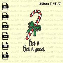 lick itself christmas candy cane embroidery design, christmas embroidery file, instant download