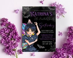 wednesday addams birthday invitation download for print or text 5x7 editable digital wednesday printable invite templa