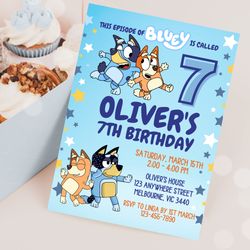 bluey birthday invitation download for print or text 5x7,  editable digital bluey and bingo printable invite templa