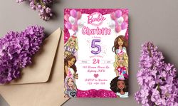 barbie and friends birthday invitation download for print or text 5x7, editable digital printable invite template
