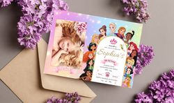 disney princess photo birthday invitation download for print or text 5x7, editable digital printable invite templa