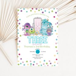 monsters inc confetti any age birthday 5x7 invitation download for print or text 5x7, self editable digital templates