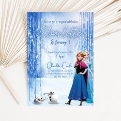 frozen princess elsa and anna birthday invitation download for print or text 5x7, editable digital printable template