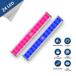 LEPOTEC 24 RGB LED Colorful Rechargeable Motion Sensor Closet Light