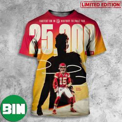 patrick mahomes 3d t-shirt: celebrate fastest nfl qb to 25k yards!