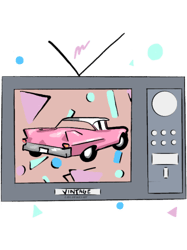 retro pink cadillac and tv design