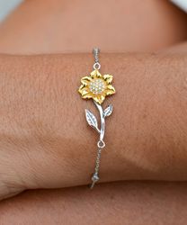 personalized elegant sterling silver sunflower bracelet - gold plated sunflower bracelet - personalized gift