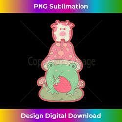 kawaii strawberry cow & frog - cottagecore - pink - contemporary png sublimation design - immerse in creativity with every design