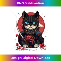 samurai cat japanese, tattoo, kawaii ninja cat long sleeve - minimalist sublimation digital file - lively and captivating visuals