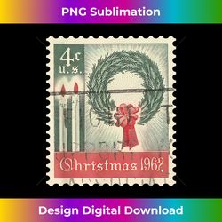 vintage christmas postage stamp a wreath and candles - sophisticated png sublimation file - ideal for imaginative endeavors