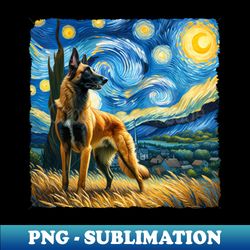 Starry Belgian Malinoi Dog Portrait - Pet Portrait