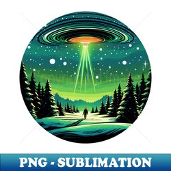 green ufo, abstract abduction, winter landscape - decorative art sublimation download