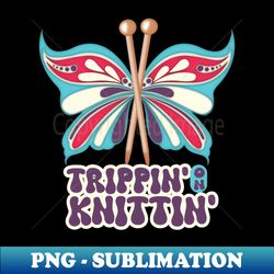 trippy hippie butterfly knitting needles knitter yarn crafts - creative sublimation png download