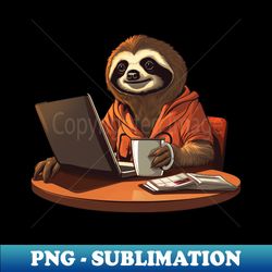 sloth ceo - relaxed chief with coffee and laptop