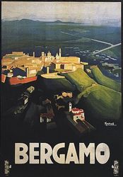 italy bergamo lombardy view of old town italian travel vintage poster repro