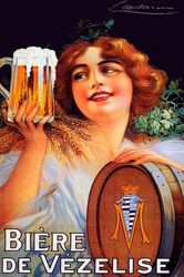 biere de vezelise girl wheat beer mug keg barril french vintage poster repro