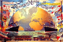 travel around the world voyage transatlantic ship train vintage poster repro