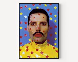 queen wall art freddie mercury print famous photography man painting vintage photograph portrait of famous artful portra