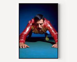 queen wall art freddie mercury print famous photography man painting vintage photograph portrait of famous colorful post