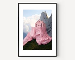 surrealism wall art christo and jeanne-claude landscape artful wall art with sky and mountain, maximalist naturalism dec