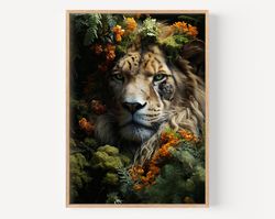 tiger painting large maximalist wall art preppy room decor, funky vertical wall art college dorm decor, green orange wal