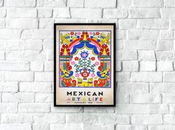 vintage mexican art and life poster 1938, mexico wall art, vintage mexican poster, retro poster print, mexican folk art,