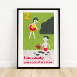 clean ponds for joy and health - matchbox print - aesthetic wall art - vintage art - matchbox wall poster - vintage post