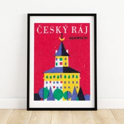 czech paradise humprecht town - matchbox print - czech wall art - vintage czech art - matchbox wall poster - vintage pos