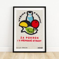 bread, fish, vegetables and milk - matchbox print - czech wall art - vintage czech art - matchbox wall poster - vintage